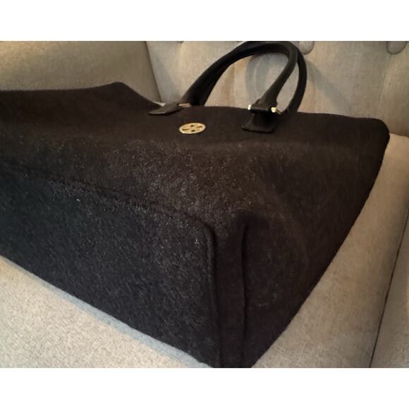 Tory Burch Ella Tote Felt Wool Leather Handbag Charcoal Gray Size Large - Picture 6 of 11